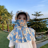 Summer Wide Brim Sun Hat with Neck Flap and Ponytail Hole for Outdoor Cycling Driving