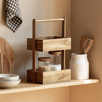 Wooden Desktop Cosmetic and Jewelry Storage Box with Double Layer for Vanity and Bedroom