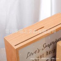 Creative Wooden Photo Frame with Acrylic Panel and Piggy Bank Function for Desktop Display