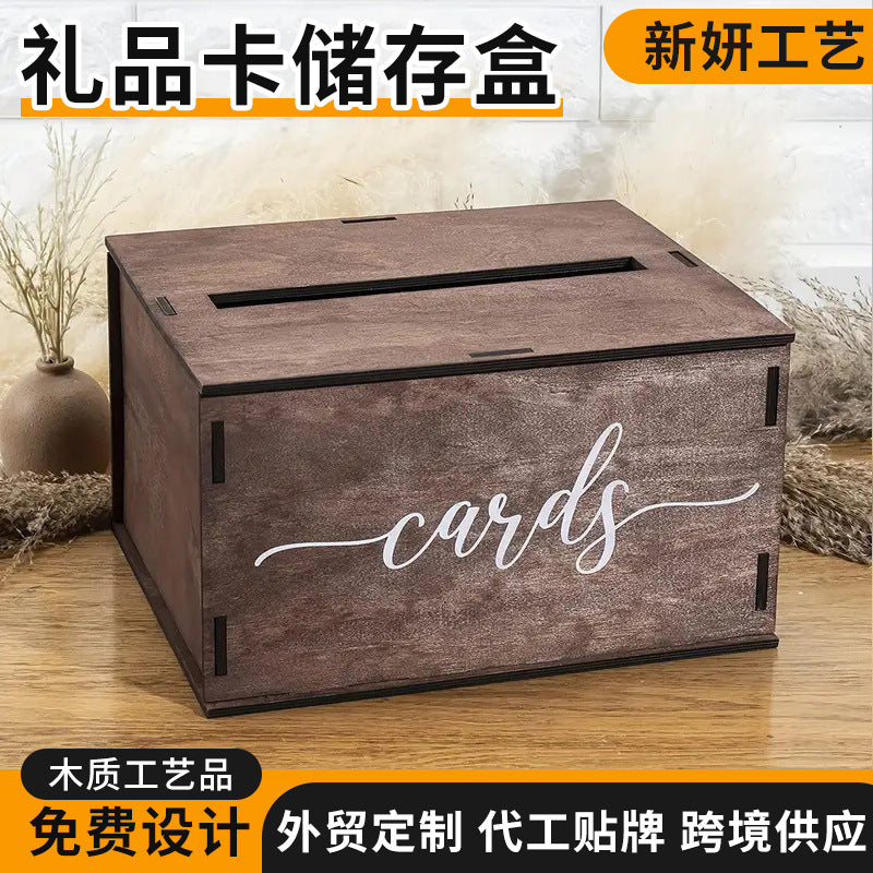 Wooden Wedding Card Box with Slot for Gift Cards