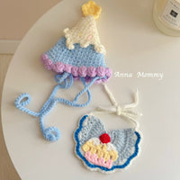 Pet Birthday Hat and Scarf Set for Small Dogs and Cats, Knitted Photo Prop