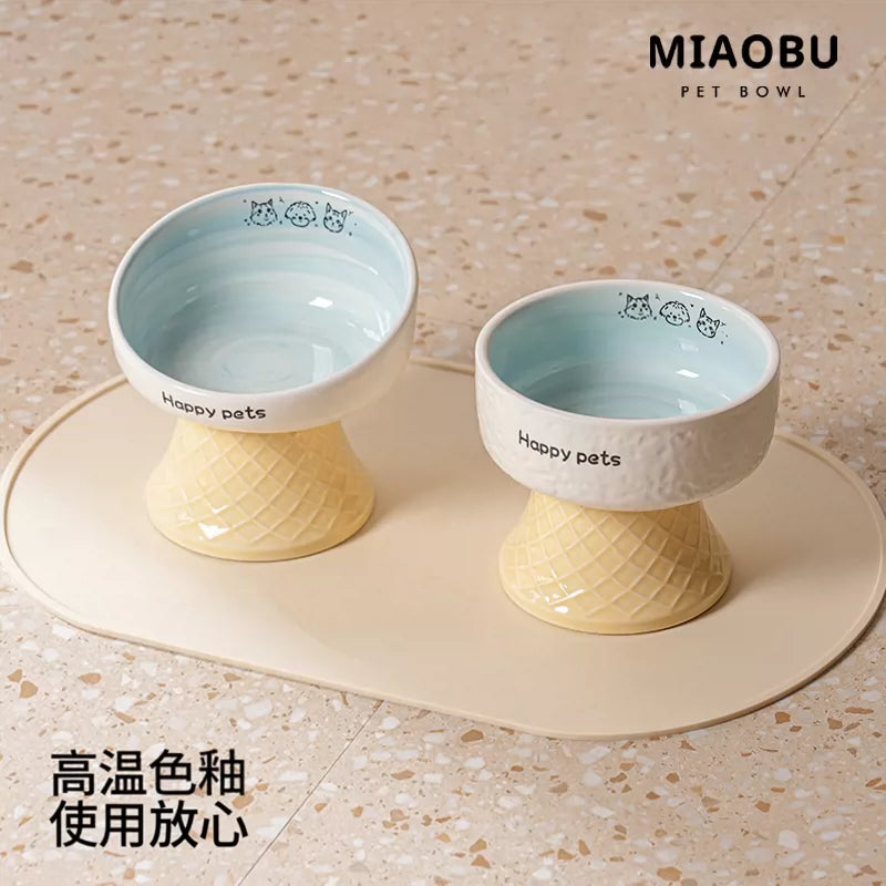 MIAOBU Elevated Ceramic Pet Bowl for Cats and Small Dogs, Tilted Food and Water Dish