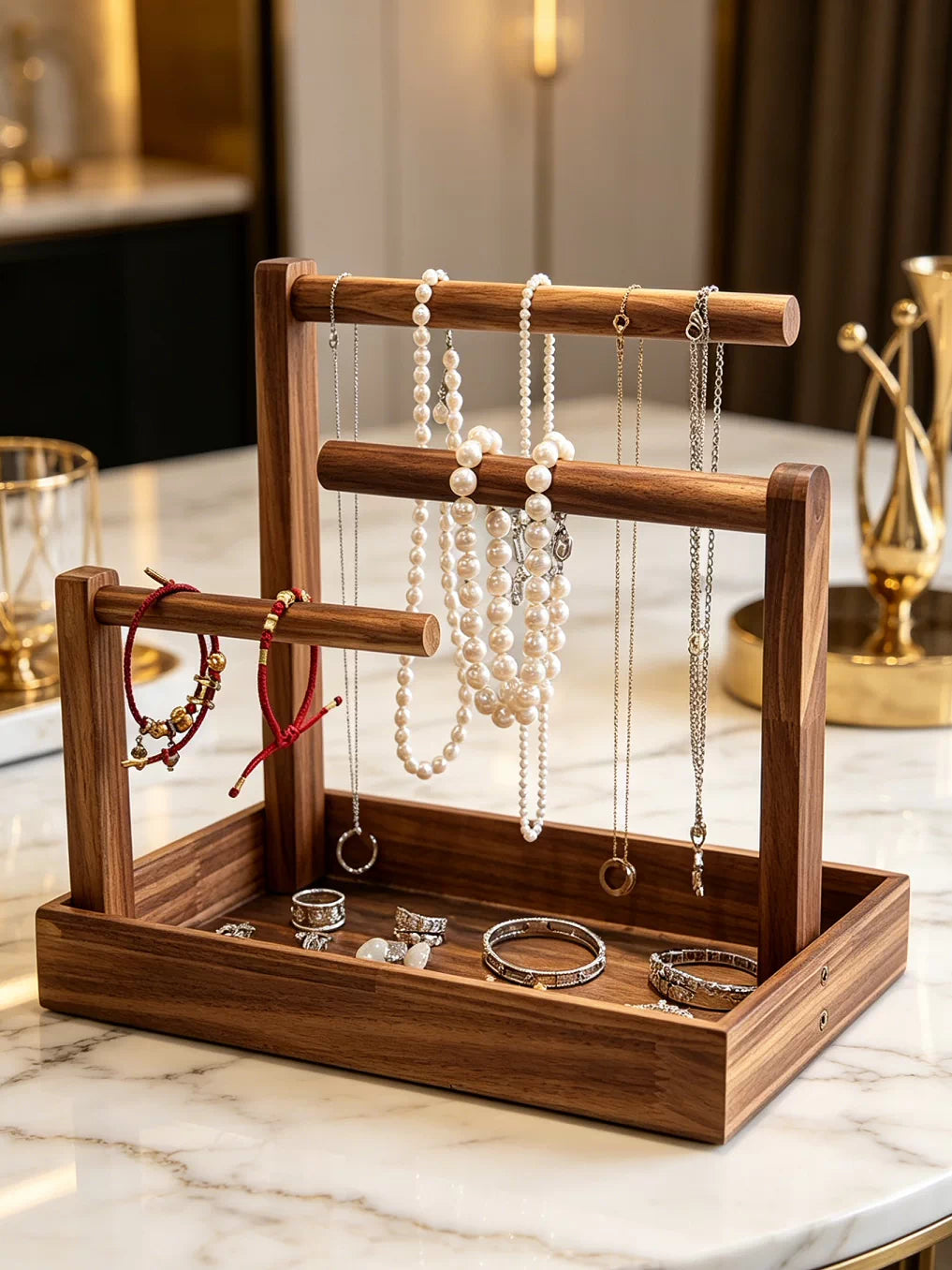 Solid Wood Jewelry Box Display Stand Multi-layer Storage Organizer for Earrings Bracelets Necklaces