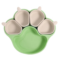 New Silicone Bear Paw Suction Plate for Babies and Toddlers, Platinum Cured Divided Feeding Tray with Utensil Set