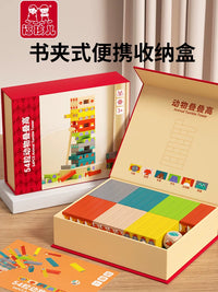 Wooden Animal Stacking Blocks Jenga Game for Kids, Educational Balance Tower Toy for 3-9 Year Old Boys and Girls