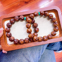 Bodhi Seed Prayer Beads Bracelet with Carved Rat Design, Single Strand for Men and Women