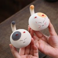 Yixing Zisha Lucky Cat Tea Pet Ornament Handmade Clay Sculpture for Tea Ceremony