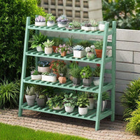 Multi-Tier Foldable Wooden Plant Stand for Indoor/Outdoor Use