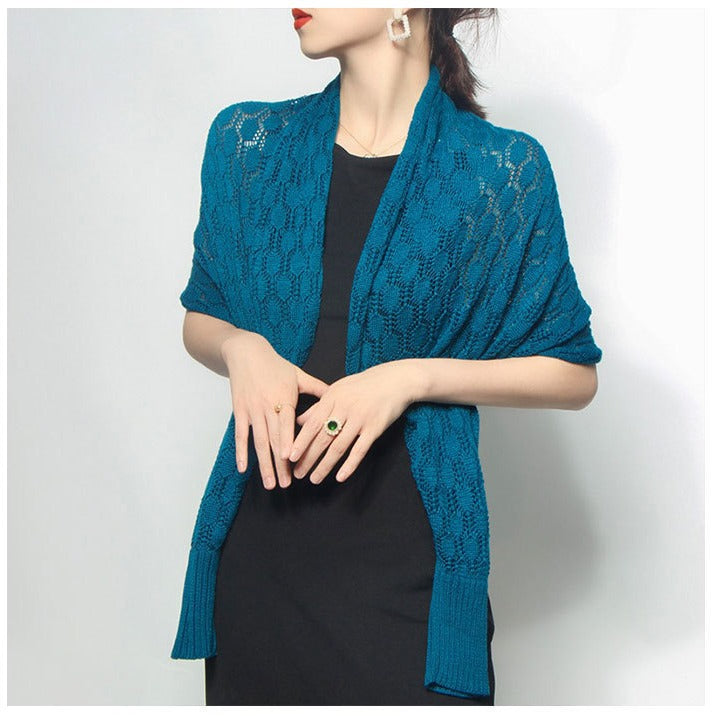 Women's Pineapple Knit Hollow Out Shawl Sun Protection Arm Sleeves Thin Breathable Neck Guard Vest