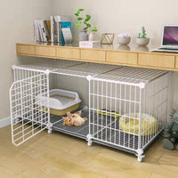 Multi-Tier Cat Cage with Litter Box, Indoor Large Space Cat House for Small Cats