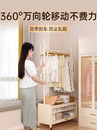 Mobile Garment Rack with Storage Cabinet and Hooks, Heavy-Duty Clothes Organizer for Bedroom Living Room Balcony