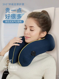 Inflatable U-Shaped Travel Neck Pillow for Airplanes and High-Speed Trains