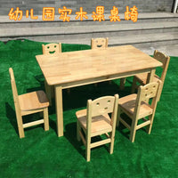 Solid Wood Kids' Study Desk and Chair Set for Home and School, Rectangular Learning Table for Primary Students