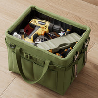 Foldable Oxford Cloth Tool Bag with Side Pockets, Heavy-Duty Tool Organizer Tote