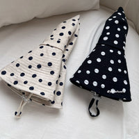 Japanese Style Polka Dot Cotton Linen Sun Hat with Windproof Rope and Wide Brim