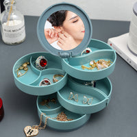 Rotating Multi-Layer Jewelry Organizer Box for Earrings, Rings, Necklaces, and Bracelets - Dustproof Storage
