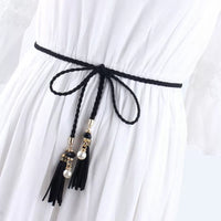 Women's Fashion Braided Tassel Waist Chain with Rhinestones for Dresses and Sweaters