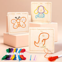 Wooden Lacing Embroidery Game for Kids, Montessori Educational Toy with Various Shapes