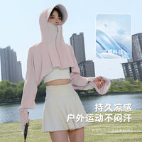 Women's Summer Ice Silk Sun Protection Cape Hoodie, UV Resistant Breathable Lightweight Short Sunscreen Jacket