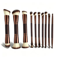 10-Piece Dual-Ended Makeup Brush Set for Foundation, Blush, Contour, and Nose Shadow