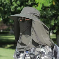 Men's Outdoor Sun Protection Hat with Face Mask and Neck Flap, UV Protection Wide Brim Fishing Bucket Hat