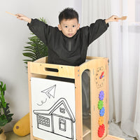 Wooden Foldable Montessori Learning Tower for Kids, Multi-functional Climbing Frame for Early Education