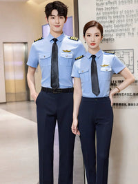 Unisex Short Sleeve Pilot Uniform Shirt for Flight Attendants and Railway Crew