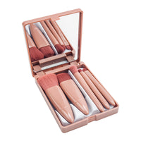 Mini Travel Makeup Brush Set with Mirror Case, 5-Piece Portable Cosmetic Brushes