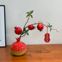 Artificial Pomegranate Flower and Fruit Arrangement with Vase, Festive Table Decor