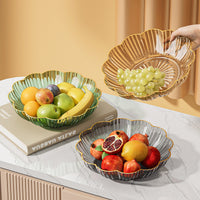 Elegant Gold-Rimmed Glass Fruit Bowl, Large Capacity Decorative Candy Dish for Living Room