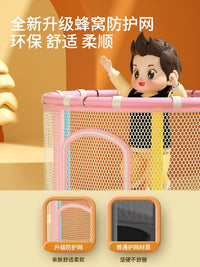 Indoor Kids Trampoline with Safety Net and Adjustable Horizontal Bar