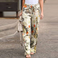 Women's Printed Cotton Linen Casual Elastic Waist Pants