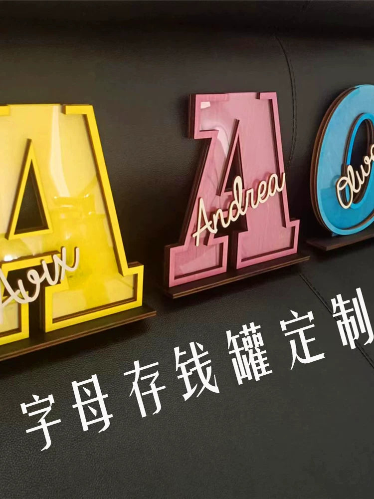 Personalized Wooden Alphabet Letter Piggy Bank for Kids