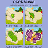 Wooden Multi-Layer Growth Puzzle for Kids - Rooster and Butterfly Educational Toy