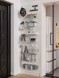 Pegboard Accessories Kit - No-Drill Wall Mount Storage Bins, Baskets, Hooks, and Shelves for Round Hole Pegboards
