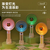 Cartoon Handheld Mini Fan USB Rechargeable Portable Desk Fan with Night Light and Phone Holder