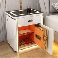Smart Bedside Table Safe with Wireless Charging, Bluetooth Speaker, and Fingerprint Lock