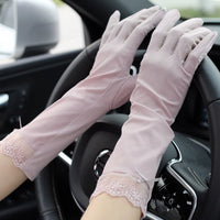 Women's Summer Ice Silk UV Protection Driving Cycling Sunscreen Gloves with Touchscreen