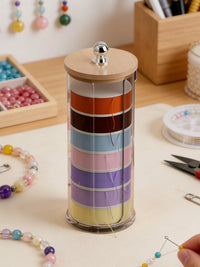 Bamboo Lid U-Shaped Storage Box for Craft Thread, Beading Cord, and Sewing Supplies