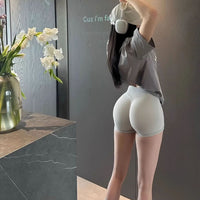 DFY Women's High Waist Yoga Shorts with Pockets, Tummy Control, Butt Lift, Workout Running Compression Shorts