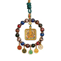 Tibetan Thangka Style Censer Ash Glaze Car Ornament with Wealth God Design