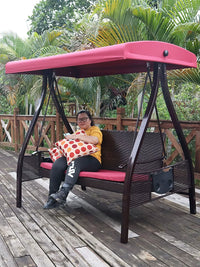 Outdoor Wicker Swing Chair for Patio Garden Balcony - Adult Iron Art Cradle Hammock