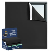 Blackout Curtain Panel with Hook and Loop Fastener, No Drilling Required, Solid Color Window Drape for Bedroom