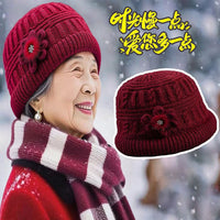 Women's Winter Knit Beanie Hat and Scarf Set for Middle-Aged and Elderly, Fleece Lined Warm