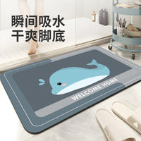 Cartoon Animal Diatomaceous Earth Bath Mat Quick Dry Non-Slip Absorbent Floor Mat for Bathroom Entryway