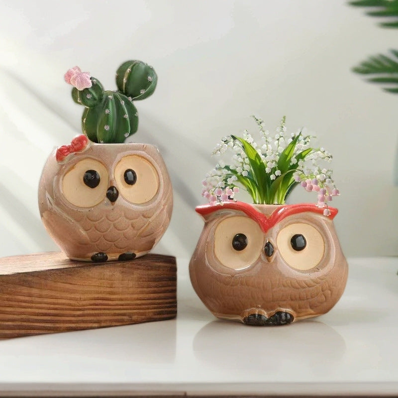 Ceramic Owl Succulent Planter Pot with Breathable Clay for Root Control