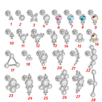 Stainless Steel Internally Threaded Labret Stud with Crystal Cluster for Lip and Ear Piercings