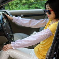 Women's Loose Plus Size Cotton Sun Protection Arm Sleeves for Summer Driving & Outdoor Activities
