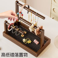 Wooden Jewelry Organizer Stand for Dresser, Large Capacity Hair Accessories Storage Rack, Desktop Necklace Display Holder