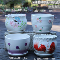 Large Ceramic Planter Pot with Tray for Succulents Orchids Indoor Plants
